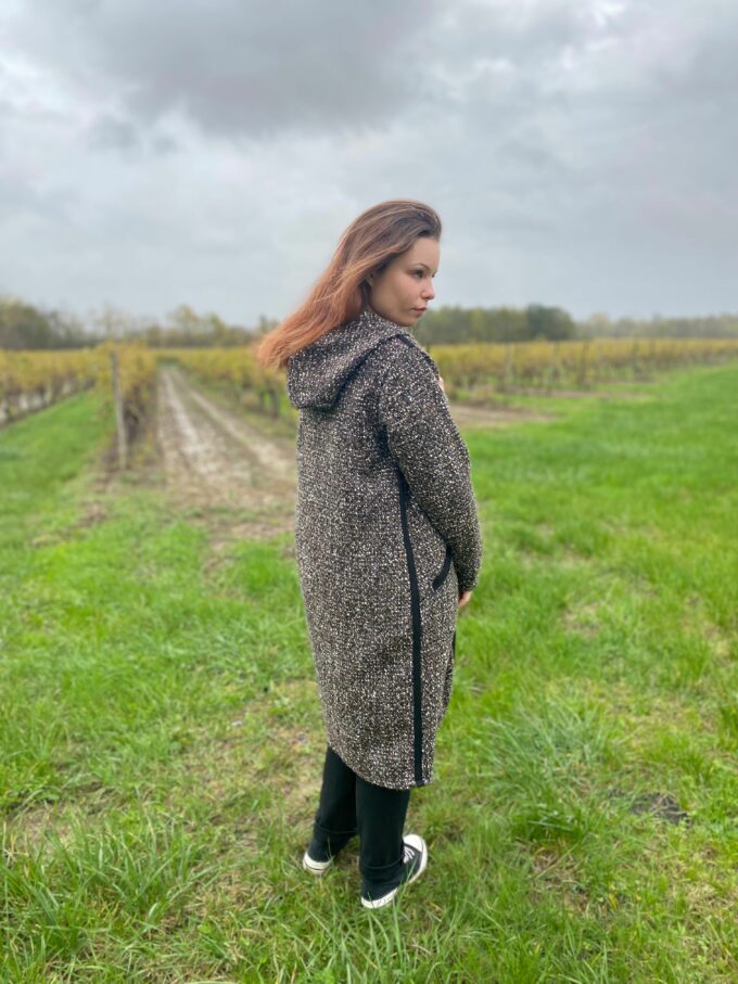 manteau double-face capuche fait main pression Lehna