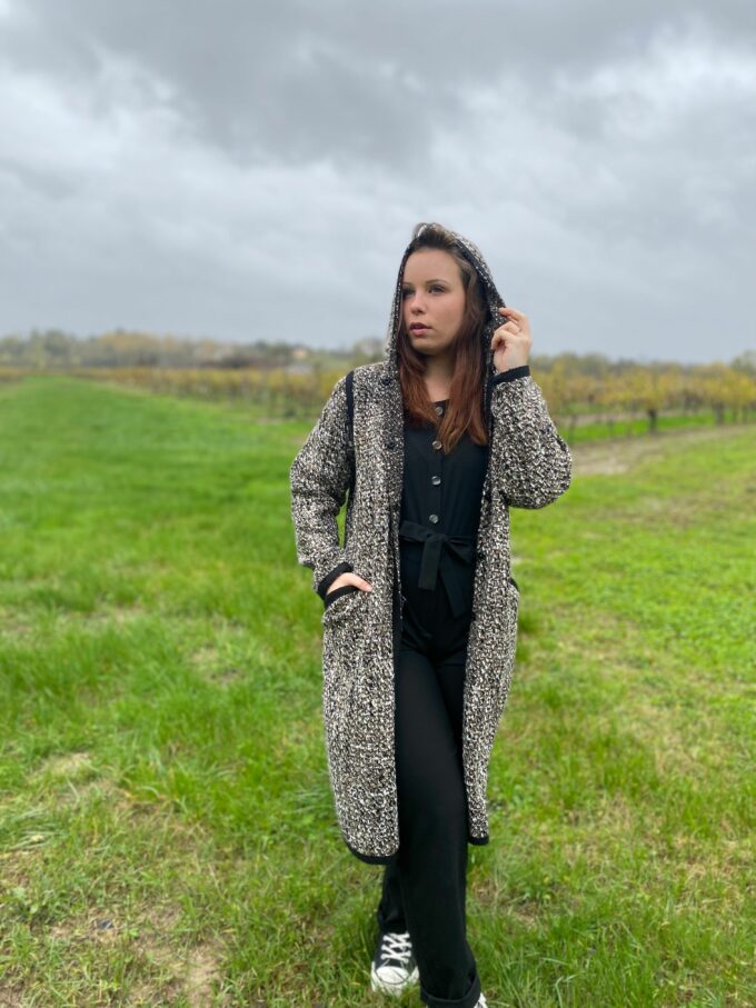 veste double-face longue Bordeaux boutonnée hiver Lehna