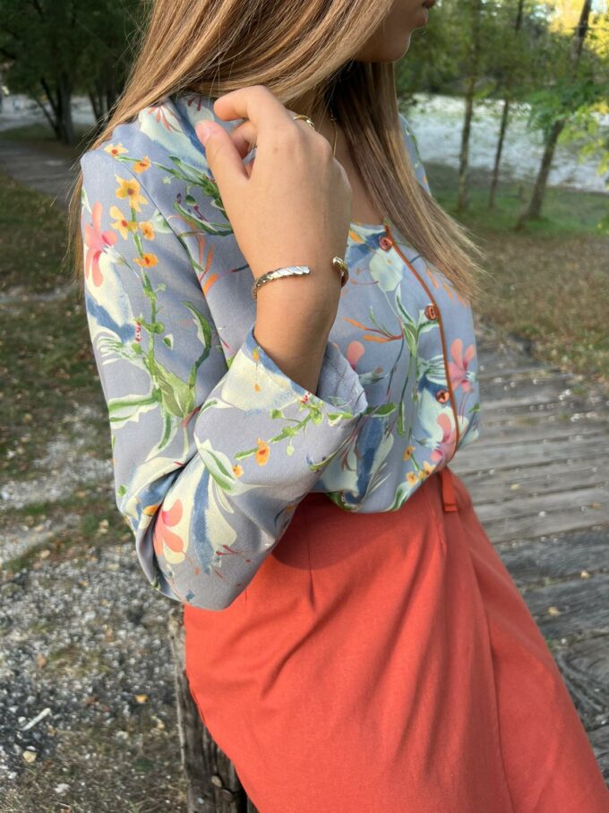 chemise viscose gris imprimé végétal droit Bordeaux artisanat Lilou