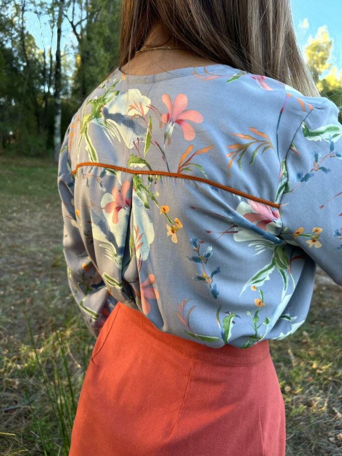 chemisier gris imprimé manches longues fait main été Lilou