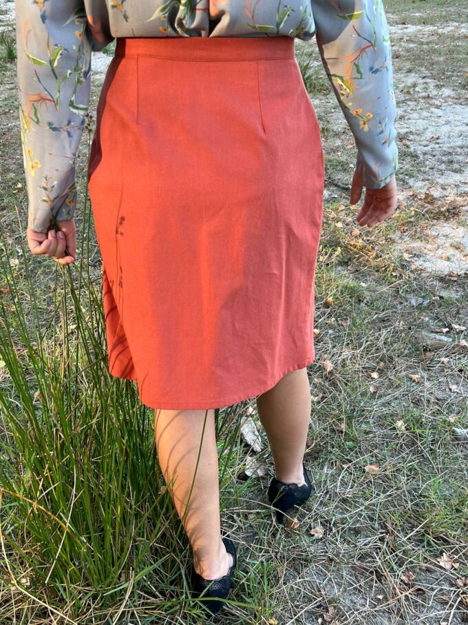 jupe droite coton lin printemps orange rouille fait main Léonie