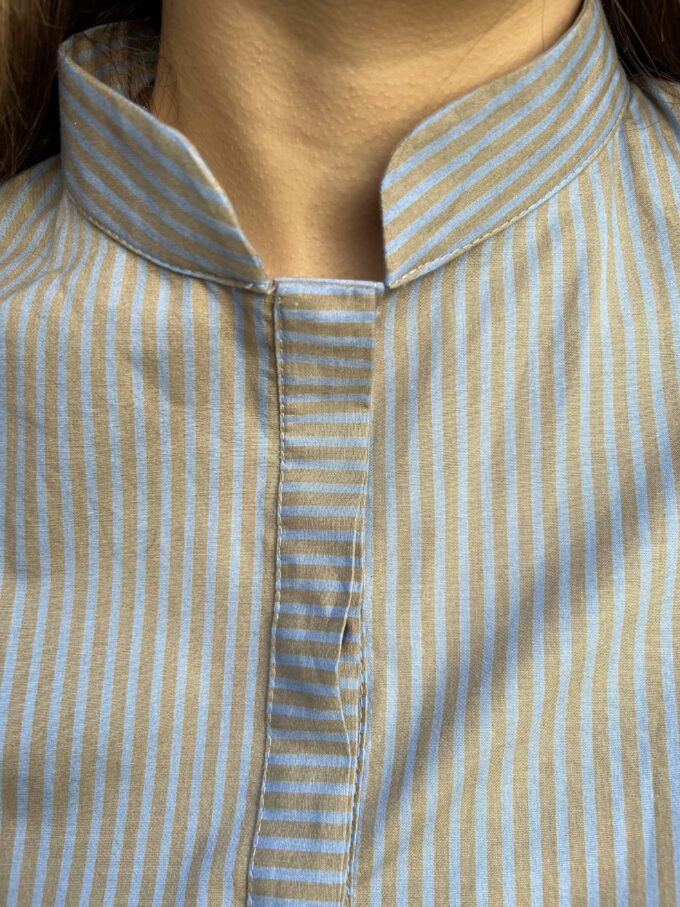 chemisier rayé manches longues fait main boutonné col officier arrondi Adèle
