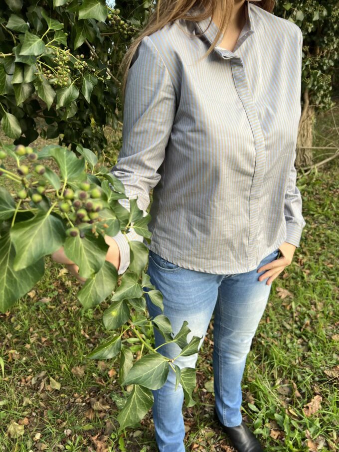 chemisier rayé manches longues boutonné demi saison femme classique Adèle