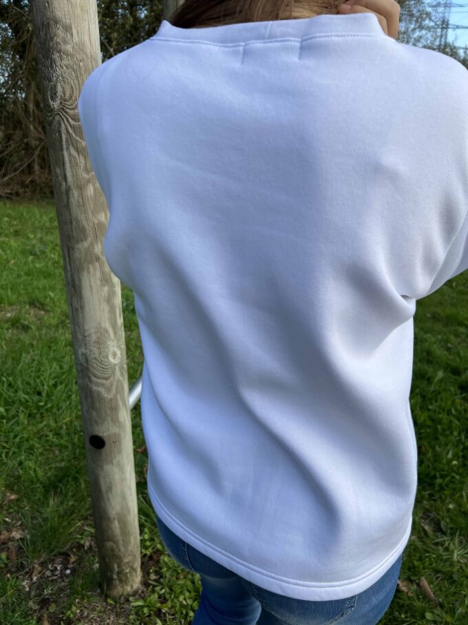 sweat blanc manches longues fait main molleton Thaïs