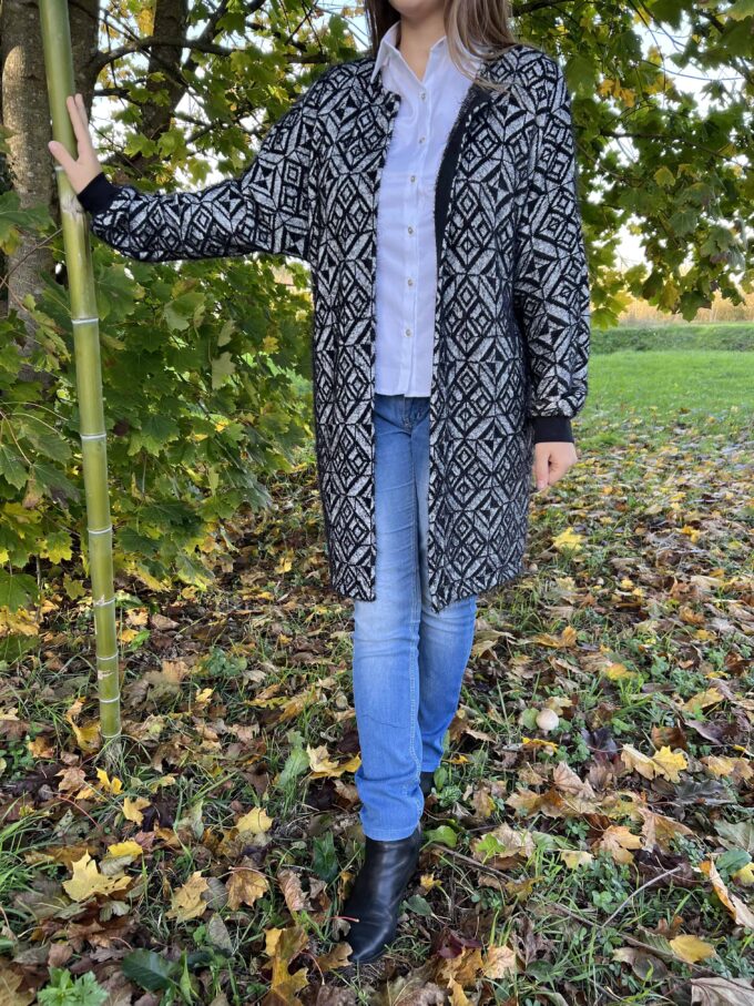 veste longue manche imprimé kimono ouverte géométrique demi saison Axel