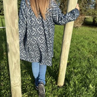 veste longue manche imprimé noir gris géométrique France noir grise Axel