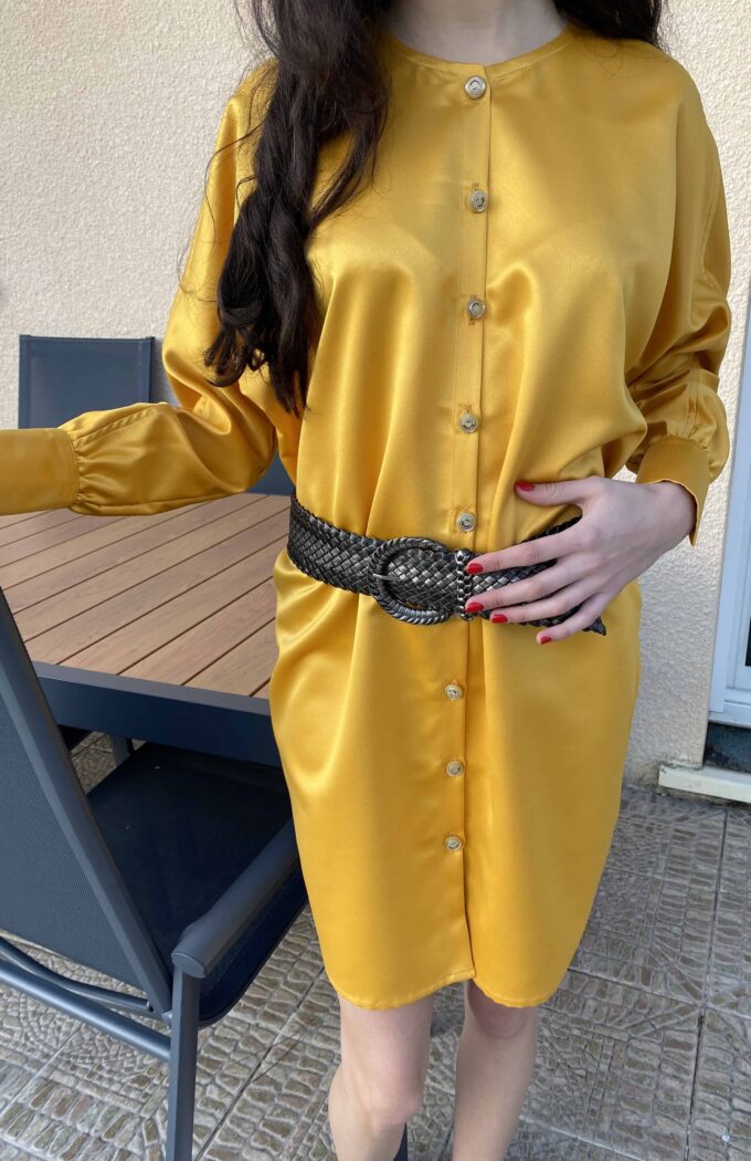 robe-kamélya-wasni-france-02 robe jaune manches longues mi longue boutonnée col rond demi-saison Kamélia