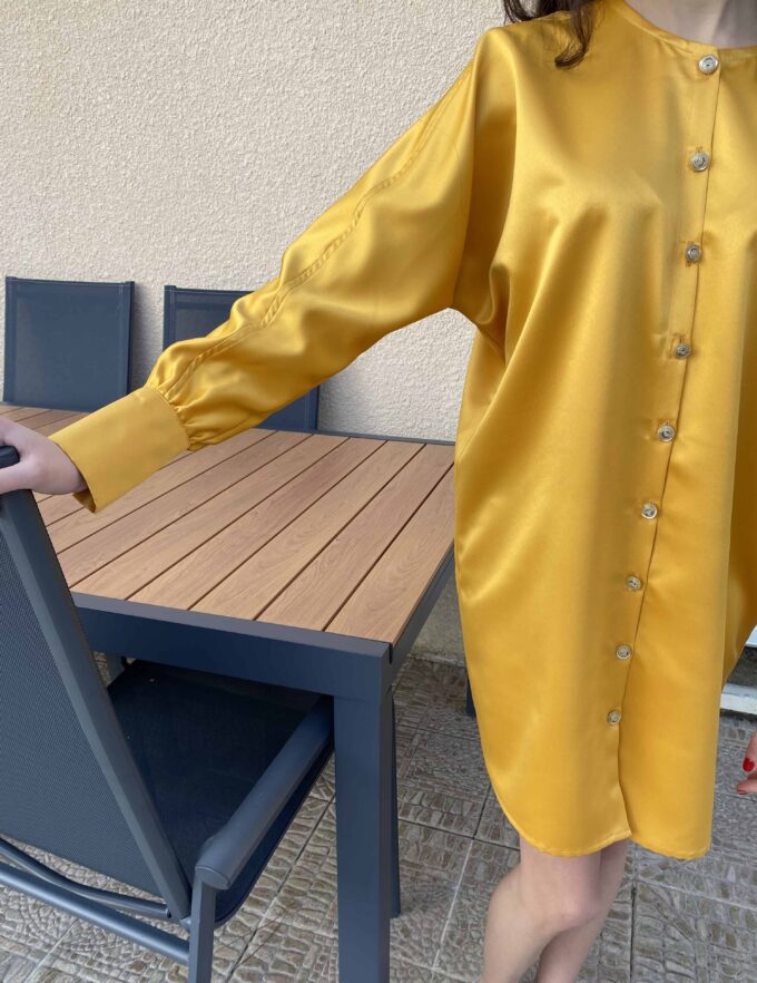 robe-kamélya-wasni-france-04 robe jaune manches longues kimono chauve souris mi longue boutonnée Kamélia