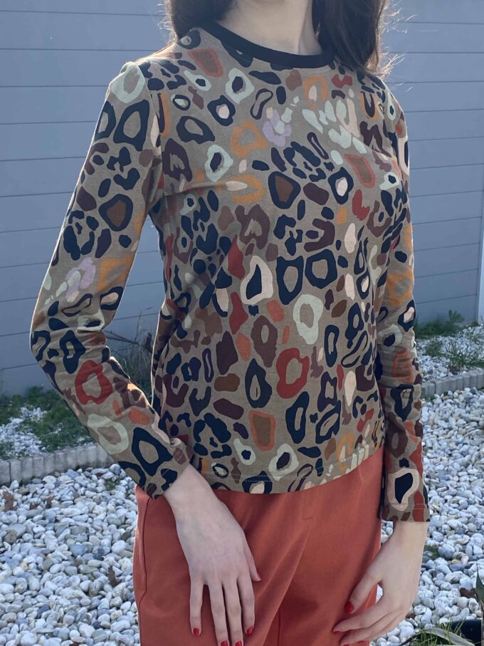 sweat manches longues col rond imprimé animal coton elasthanne Celeste