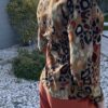 sweat manches longues col rond imprimé leopard multicolore celeste