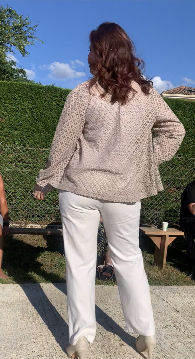 Chemise beige bi matière coton dentelle boutonné manches longues Christine