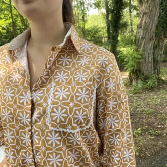chemise manches longues moutarde imprimé mosaïque poches col chemisier deux couleurs Loriane