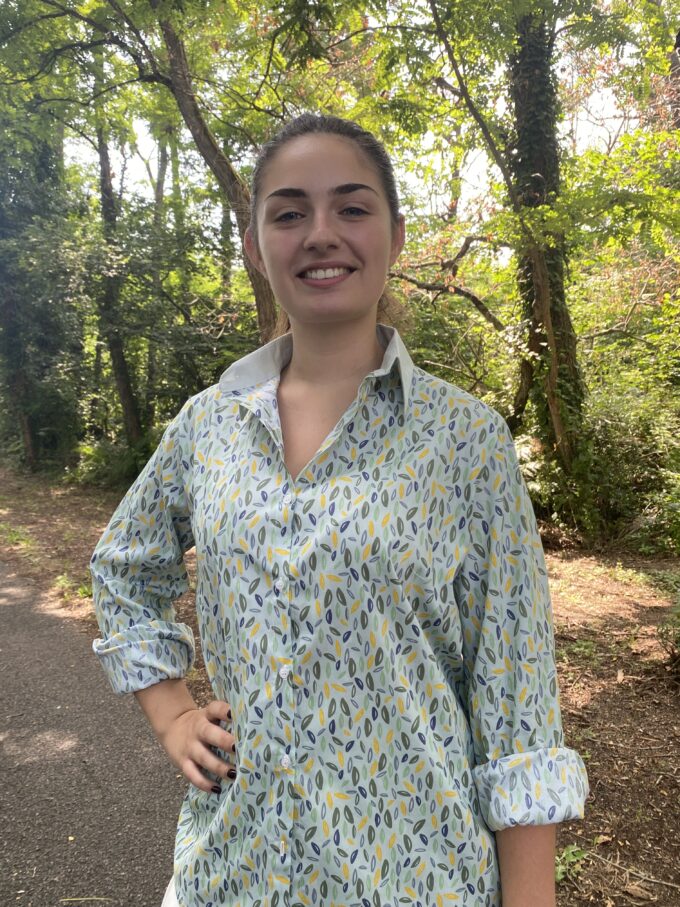 chemise imprimé coton boutonné manches longues col chemisier vert clair Estelle