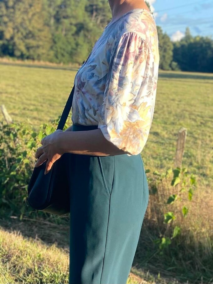 Tee-shirt imprimé floral manches ballon 3/4 été printemps coupe droite artisanal fabrié en France itemporel Marion