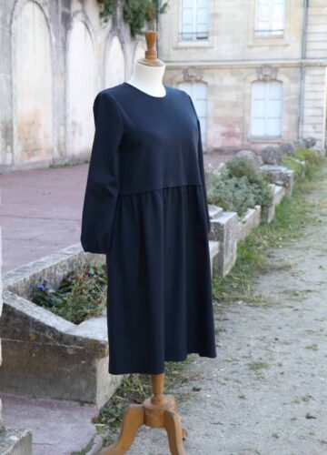Robe bleue manche longue créatrice Bordeaux Alina