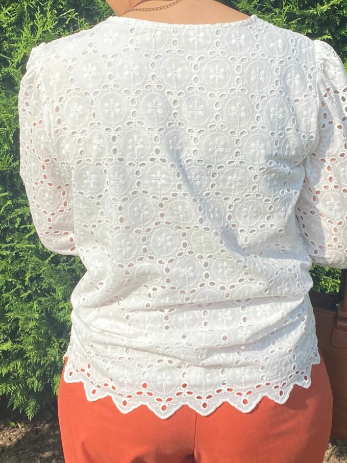 haut manches froncées 3/4 soirée coton Lina sud ouest fait main