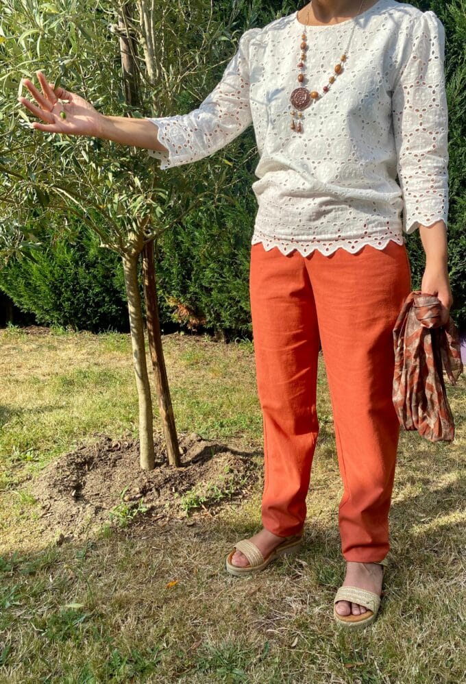 Top broderie anglaise blanc manches 3/4 été classe décontracté